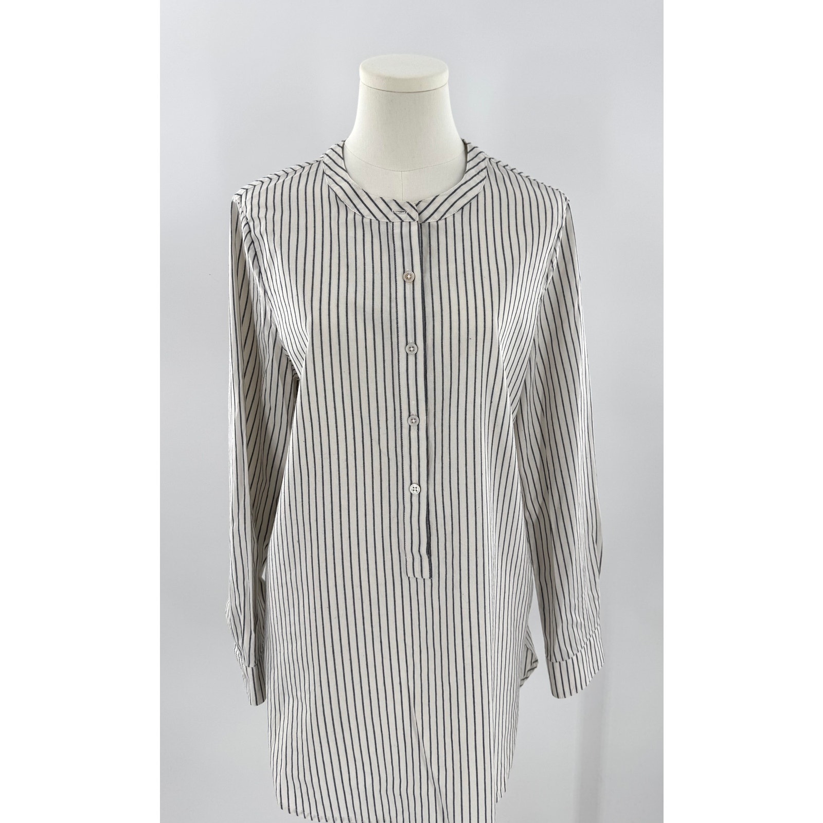 Jenni Kayne White Black Hampton Stripe Tunic Top Long Sleeve Shirt Button Up L